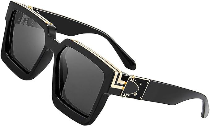 Oversized Square Sunglasses Hip hop Design Black Retro Millionaire Sunglasses for Men Women Metal... | Amazon (US)
