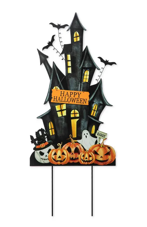 Glitzhome Halloween Metal Haunted House Yard Stake in Black at Nordstrom, Size Medium | Nordstrom