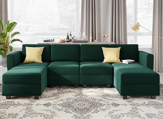 Belffin Modular Sectional Sofa Oversized U Shaped Sectional Couch with Reversible Chaise Velvet M... | Amazon (US)
