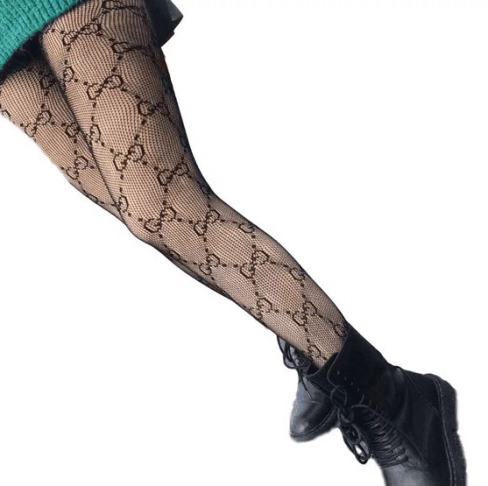 yongy Women's Semi-Opaque Black Fishnet Stockings,Double G Letter Sexy Pantyhose Mesh Stocking - ... | Walmart (US)