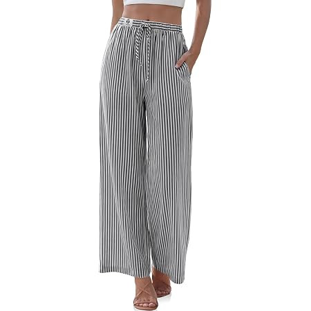 chouyatou Women's Vintage Floral Print High Elastic Waist Wide Leg Capri Beach Palazzo Pants with... | Amazon (US)