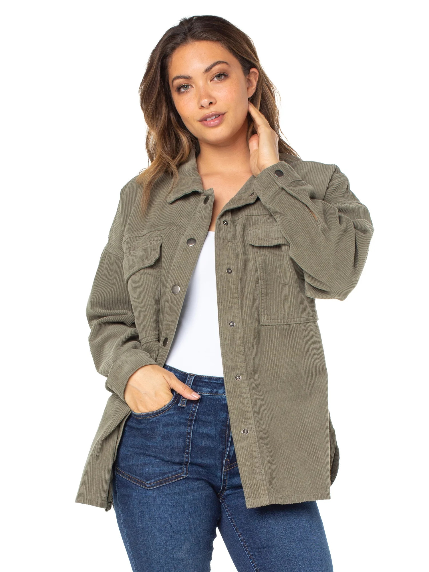 Celebrity Pink Women's Long Sleeve Utility Shacket, Sizes XS-3X | Walmart (US)