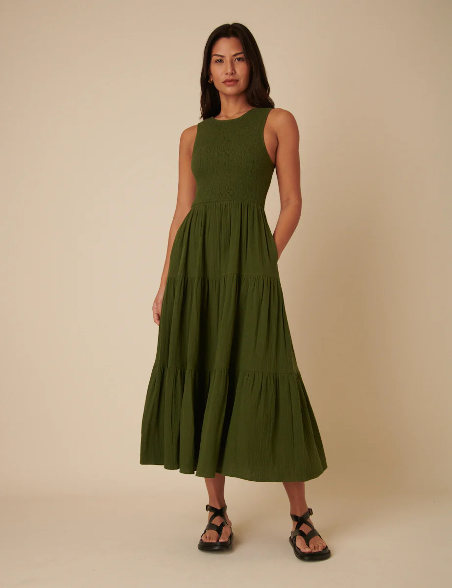 Green Sleeveless Tiered Charlie Midi Dress | Nobody's Child