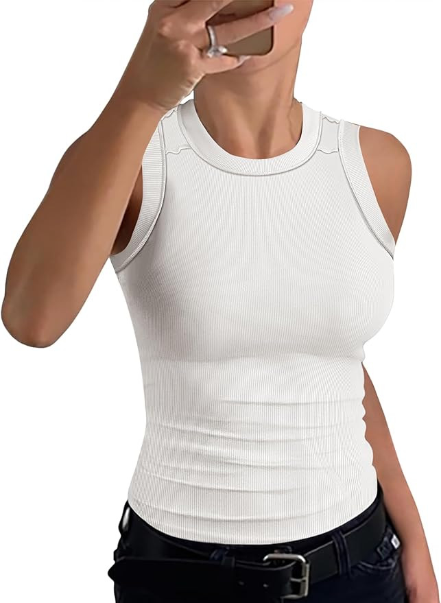Caracilia Women Tank Tops Summer High Neck Ribbed Blouses Sleeveless Casual Basic Slim Fitted Kni... | Amazon (US)