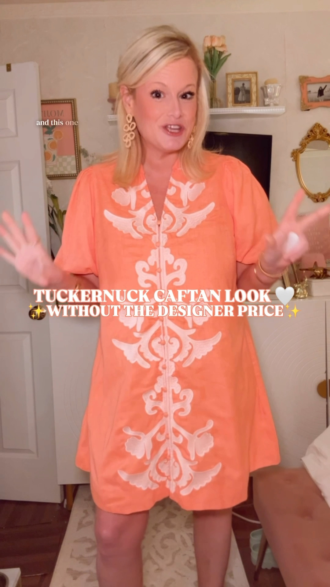 Tuckernuck Arem Caftan look for less, embroidered cotton dress, Crown & Ivy dress, Belk doorbuster dress, spring dress women, Easter dress women, vacation dress, bridal shower dress, baby shower dress, garden party dress

This is one of those finds that makes you stop scrolling.

The Crown & Ivy embroidered button-front dress has major Tuckernuck Arem Caftan energy for a fraction of the designer price — the bold coral color, the white embroidered front, the easy caftan-inspired shape, the split neckline, and that polished resort feel that looks so much more expensive than it is.

It is currently on doorbuster, and this is exactly the kind of dress I would not wait on because the details are GOOD.

Why it works:
✨ Tuckernuck-inspired caftan look
✨ 100% cotton shell
✨ fully lined
✨ split neckline
✨ button-front style
✨ elbow sleeves
✨ flattering A-line shape
✨ bold embroidered detail
✨ comes in coral and tan
✨ petite cut, but I found it worked like a regular fit

I’m wearing a medium. Fit felt true to size, maybe a little generous. Even though it is technically petite, I would not automatically skip it if you are not petite — on me, it still worked beautifully as an easy spring dress. I’m 5’4”. 

This is such a strong spring and summer occasion dress:, bridal shower, baby shower, vacation, resort dinner, beach trip, garden party, graduation, church, brunch, or any day you want the Tuckernuck look without the $178 price tag.

It  has that cheerful preppy vacation dress energy that always sells fast when the price is this good.

Tuckernuck Arem Caftan look for less, Tuckernuck inspired dress, embroidered dress women, cotton dress women, Crown and Ivy dress, Belk dress, Belk doorbuster fashion, spring dresses for women, vacation dress women, resort dress, caftan dress women, preppy spring dress, bridal shower dress, baby shower guest dress, garden party dress, wedding guest dress spring, coral dress women, button front dress, A-line dress women

#LTKSeasonal #LTKSaleAlert #LTKWedding