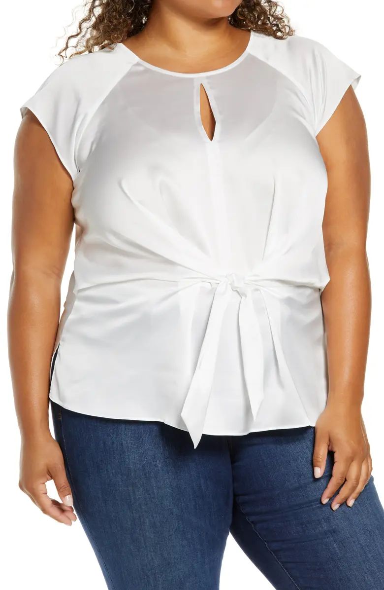 Tie Front Satin Charmeuse Keyhole Blouse | Nordstrom