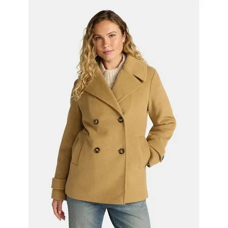 Time and Tru Women's and Women's Plus Faux Wool Peacoat, Sizes XS-3X | Walmart (US)