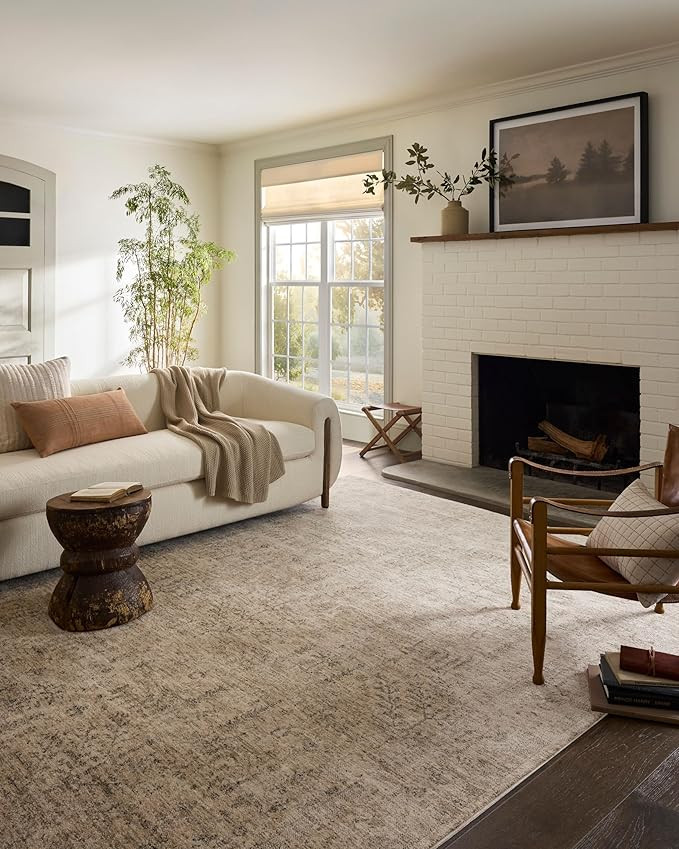 Loloi Magnolia Home by Joanna Gaines Junie Collection JUE-02 Oatmeal/Smoke 7'-10" x 7'-10", .38" ... | Amazon (US)