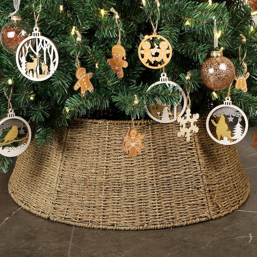 Blissun Christmas Tree Collar, 26.8" Rattan Farmhouse Christmas Tree Ring, Natural Woven Rustic C... | Amazon (US)