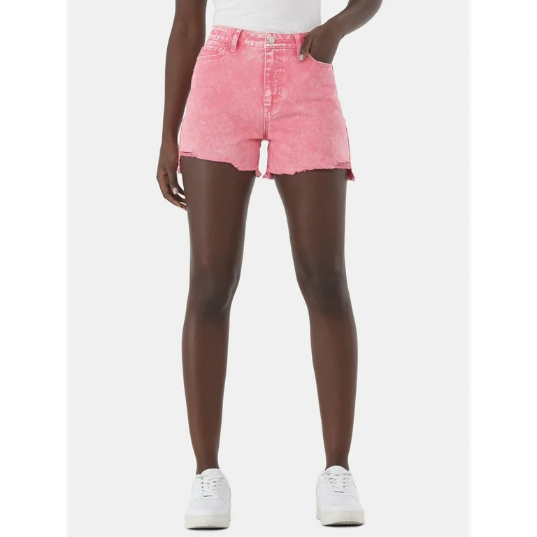 Time and Tru Women's Destructed Hem High Rise Denim Shorts, 4" Inseam, Sizes 0-20 | Walmart (US)