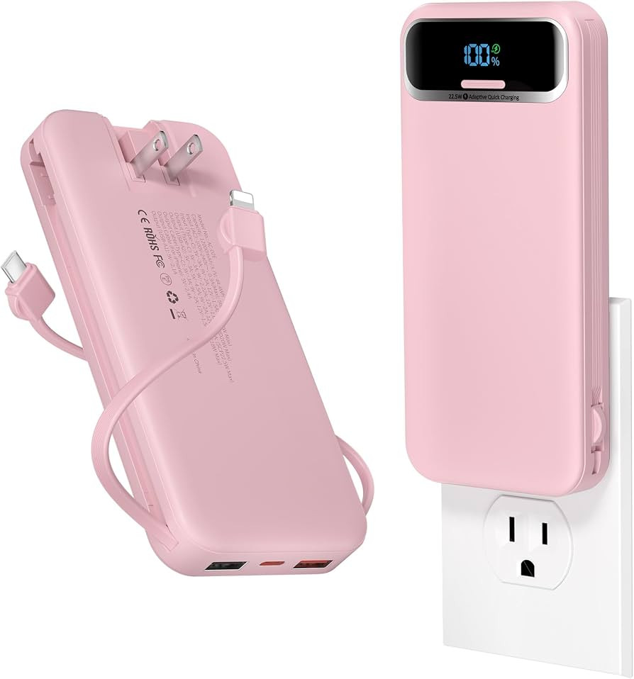 12000mAh Lightweight-Portable-Charger-Power-Bank with Built-in Cables and AC Wall Plug, PD20W USB... | Amazon (US)