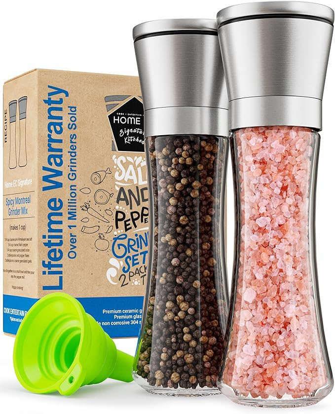 Home EC Premium Stainless Steel Sea Salt and Pepper Grinder Set of 2 - Adjustable Ceramic - Tall ... | Amazon (US)