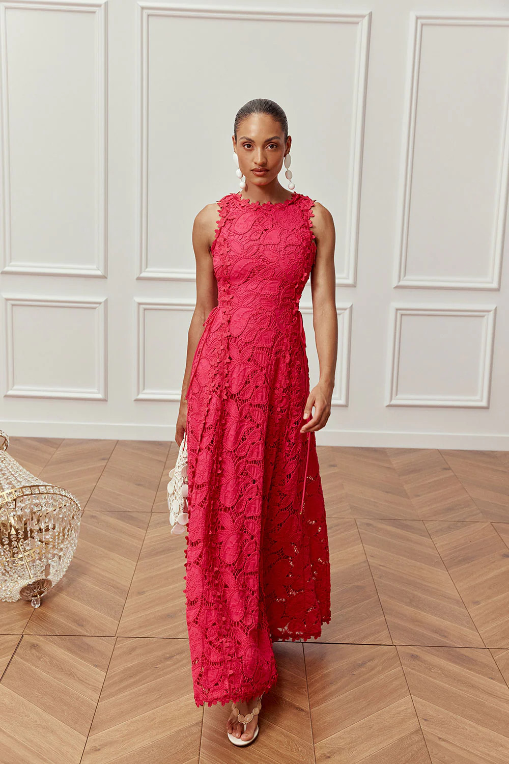 Pink Cutwork Floral Boat Maxi Alize Dress | Sabo Skirt AU