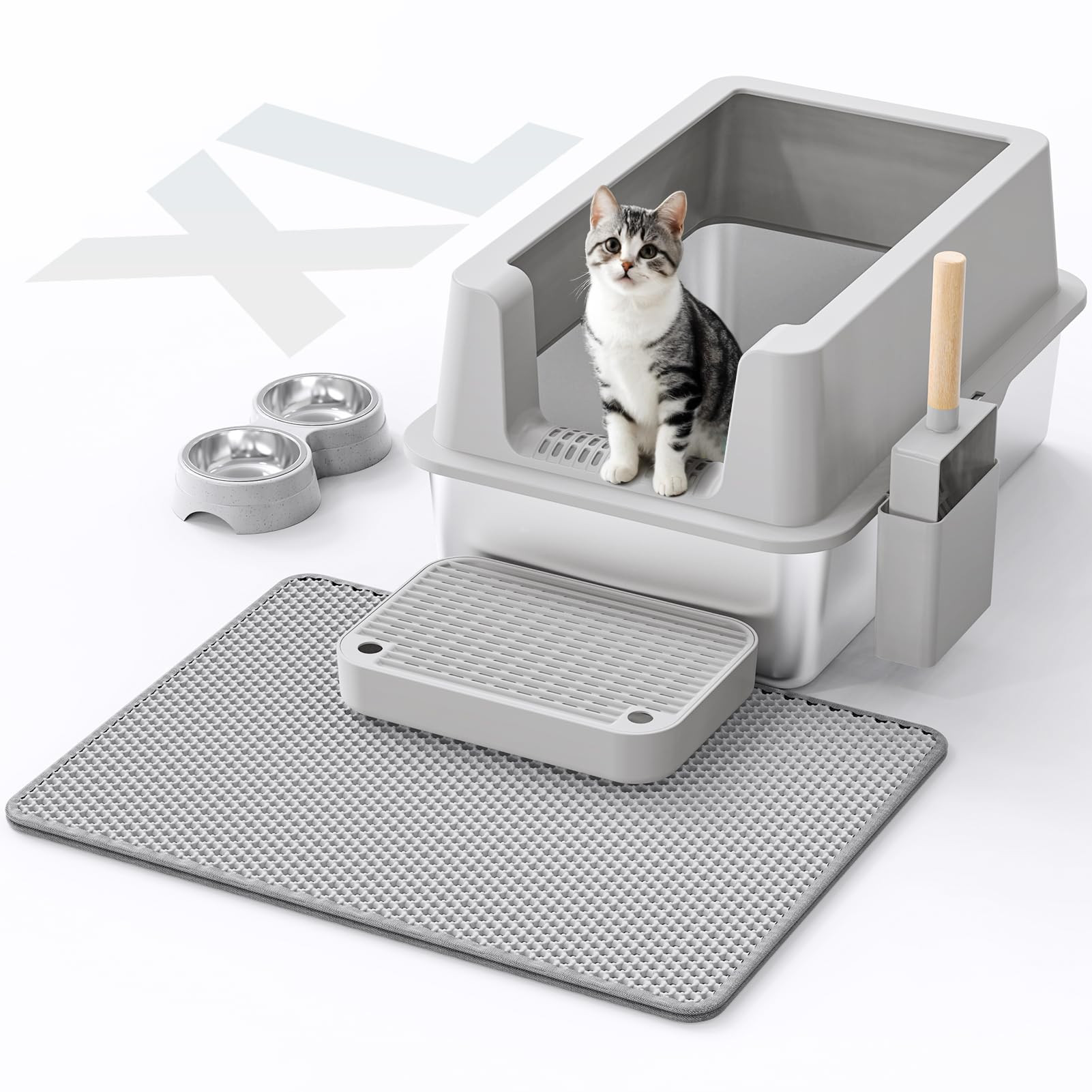 Stainless Steel Cat Litter Box - Enclosed XL Metal Kitty Litter Box with Lid for Big Cats, High S... | Amazon (US)