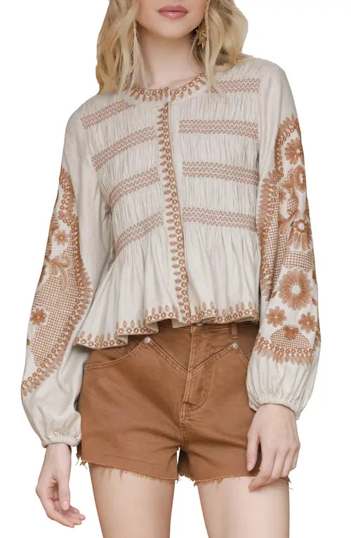 Avec Les Filles Embroidered Peplum Top in Ecru-Terracota at Nordstrom, Size X-Small | Nordstrom