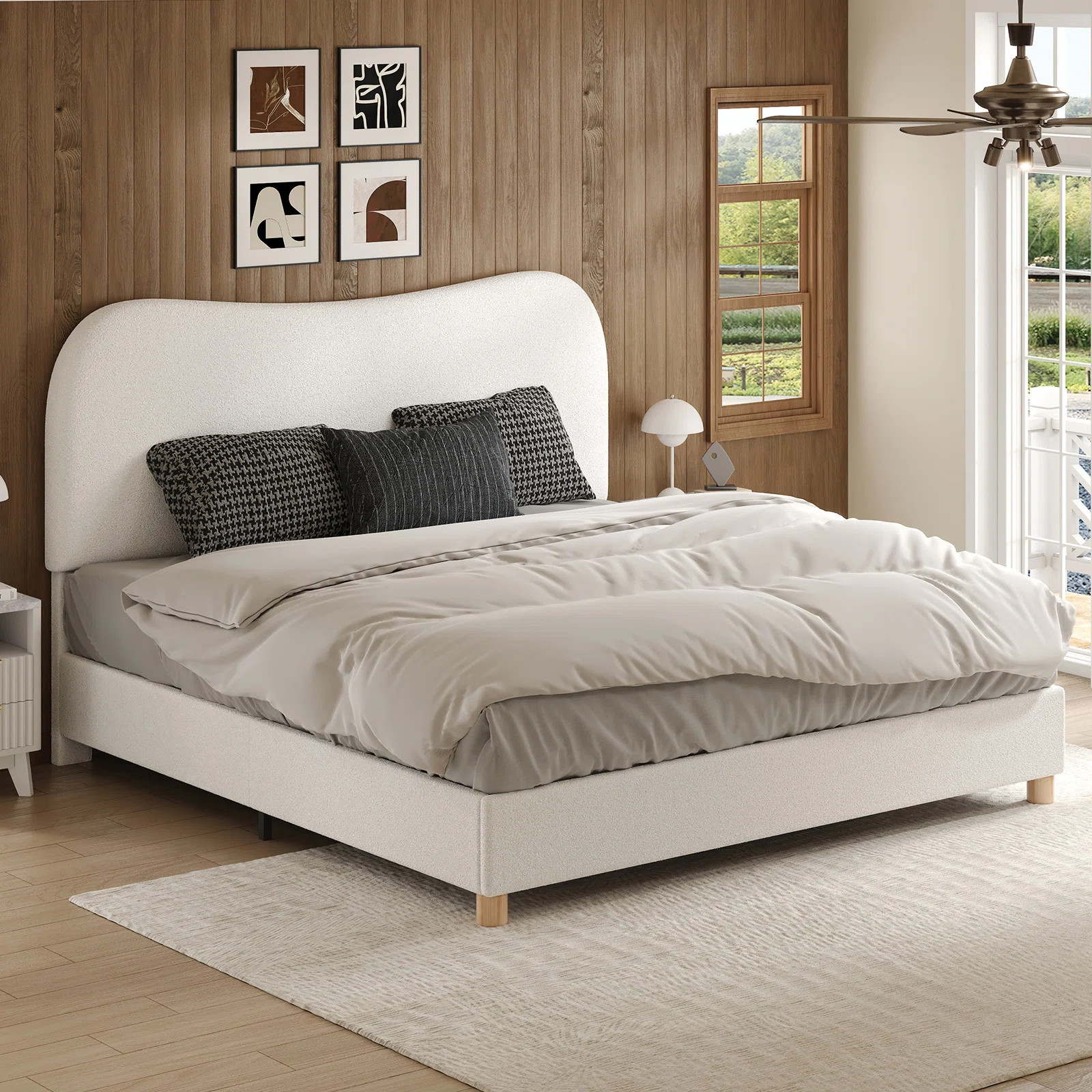 Latitude Run® Upholstered Boucle Platform Bed with Curved Shaped Headboard & Soft Rounded Corner... | Wayfair North America