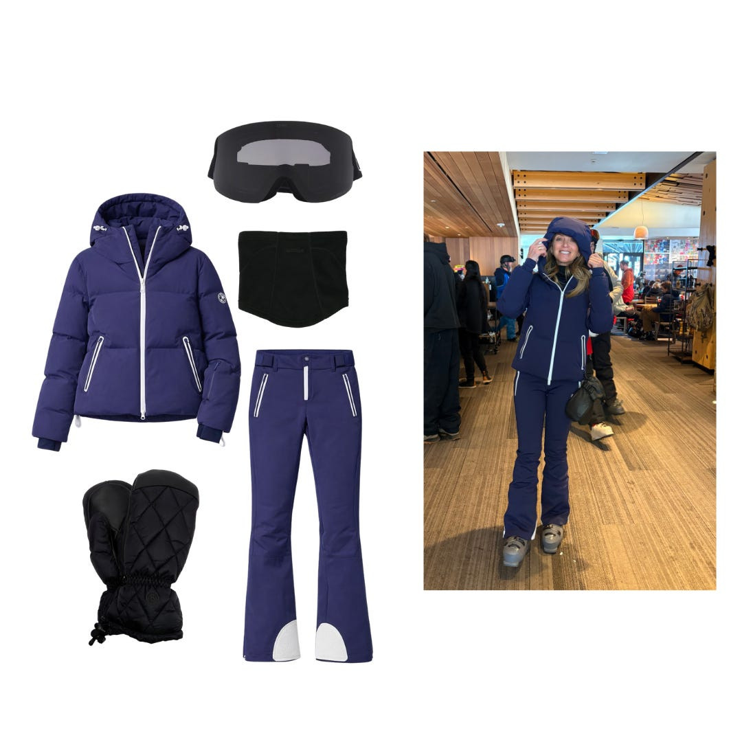 ASPEN OUTFITS: Ski Look

A monochrome navy ski set is my go to for looking polished on the mountain without trying too hard. The clean color palette feels flattering, elevated, and very Aspen. A fitted jacket paired with matching pants keeps the look streamlined, while subtle contrast details add interest without feeling busy. It’s warm, comfortable, and chic enough to move seamlessly from a full ski day to coffee or an easy après moment without needing to change. You can’t forget to keep those hands warm, and these mitts were my favorite all trip. Plus, invest in those chic goggles is always the way to go, and you will have them forever. 

 #LTKootd