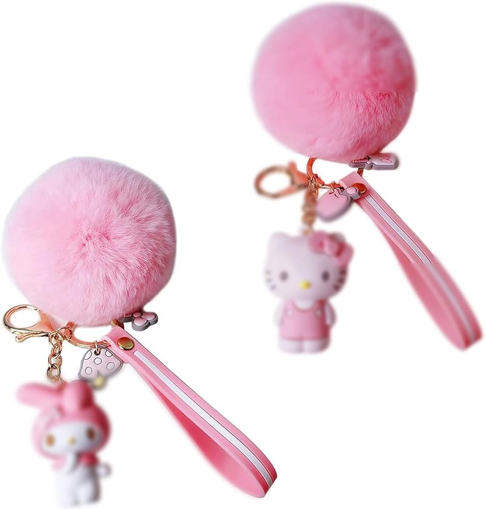 Cute Keychains for Girls, Kawaii Pom Pom Fuzzy Key Chain Accessories Wristlet Cartoon Keychain | Amazon (US)