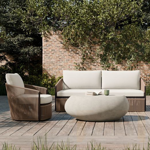 Oceana Outdoor Swivel Chair, Sofa &amp; Pebble Coffee Table Set | West Elm (US)