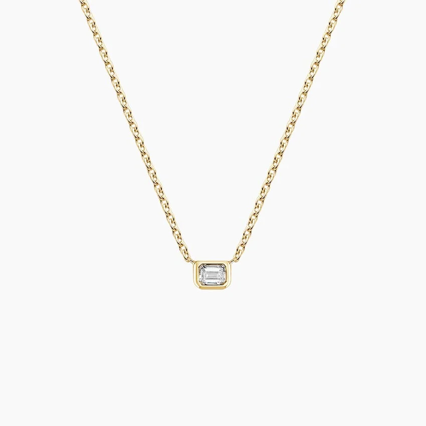 Emerald Cut Lab Diamond Bezel Solitaire Pendant (1/10 ct. tw.) in 14K Yellow Gold | Brilliant Earth