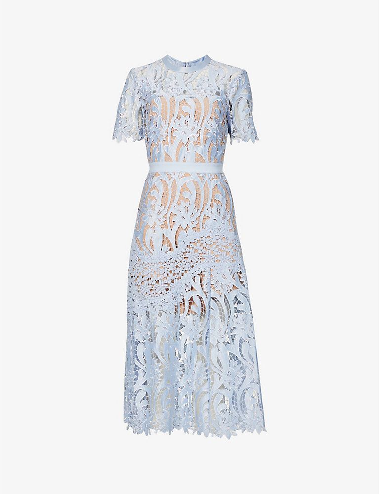 SELF-PORTRAIT Praire floral-lace woven midi dress | Selfridges