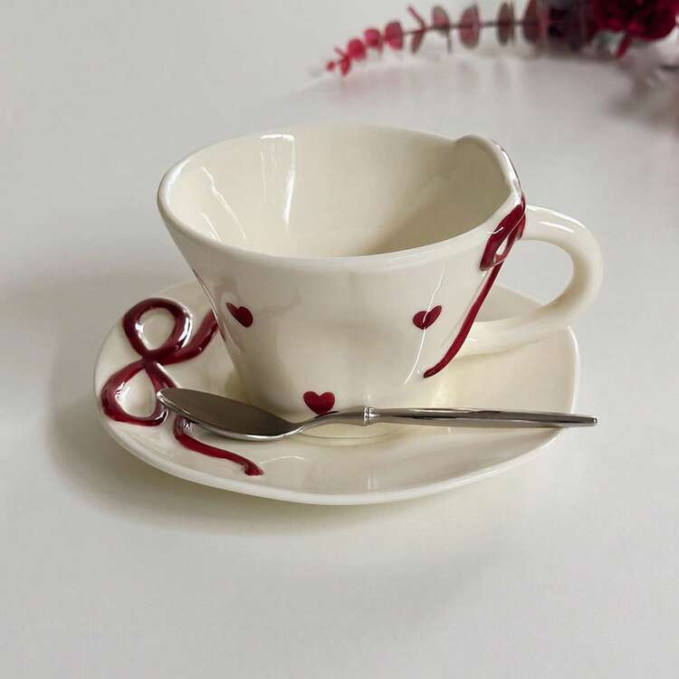 Bow and heart cup and saucer | SHEIN