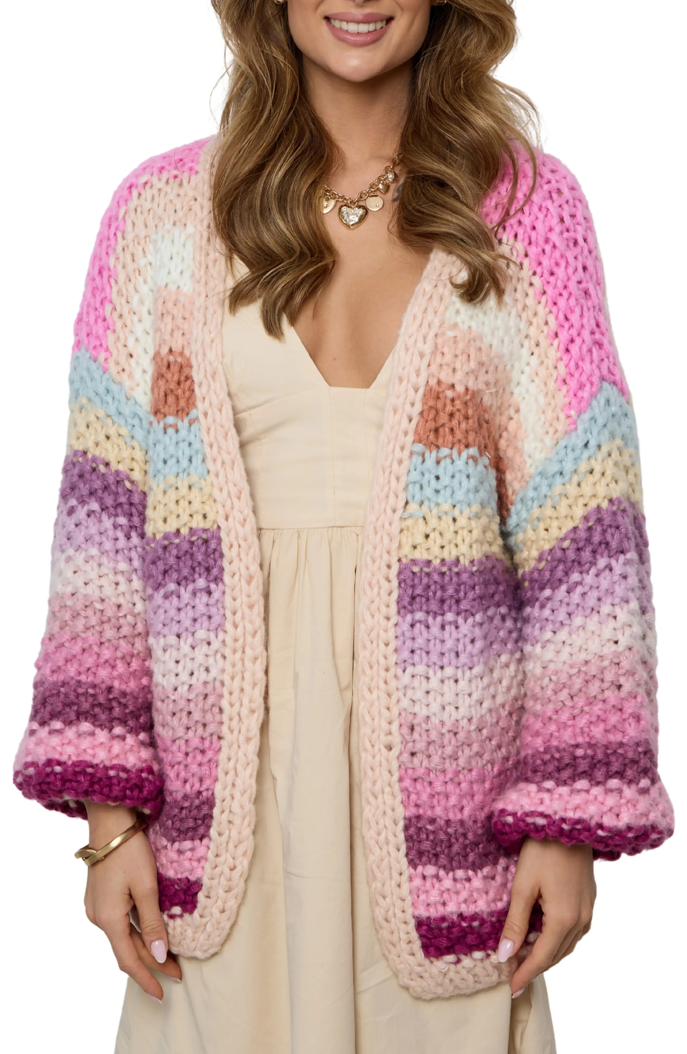 SAACHI Mayflower Stripe Crochet Cardigan in Pink Multi at Nordstrom Rack | Nordstrom Rack