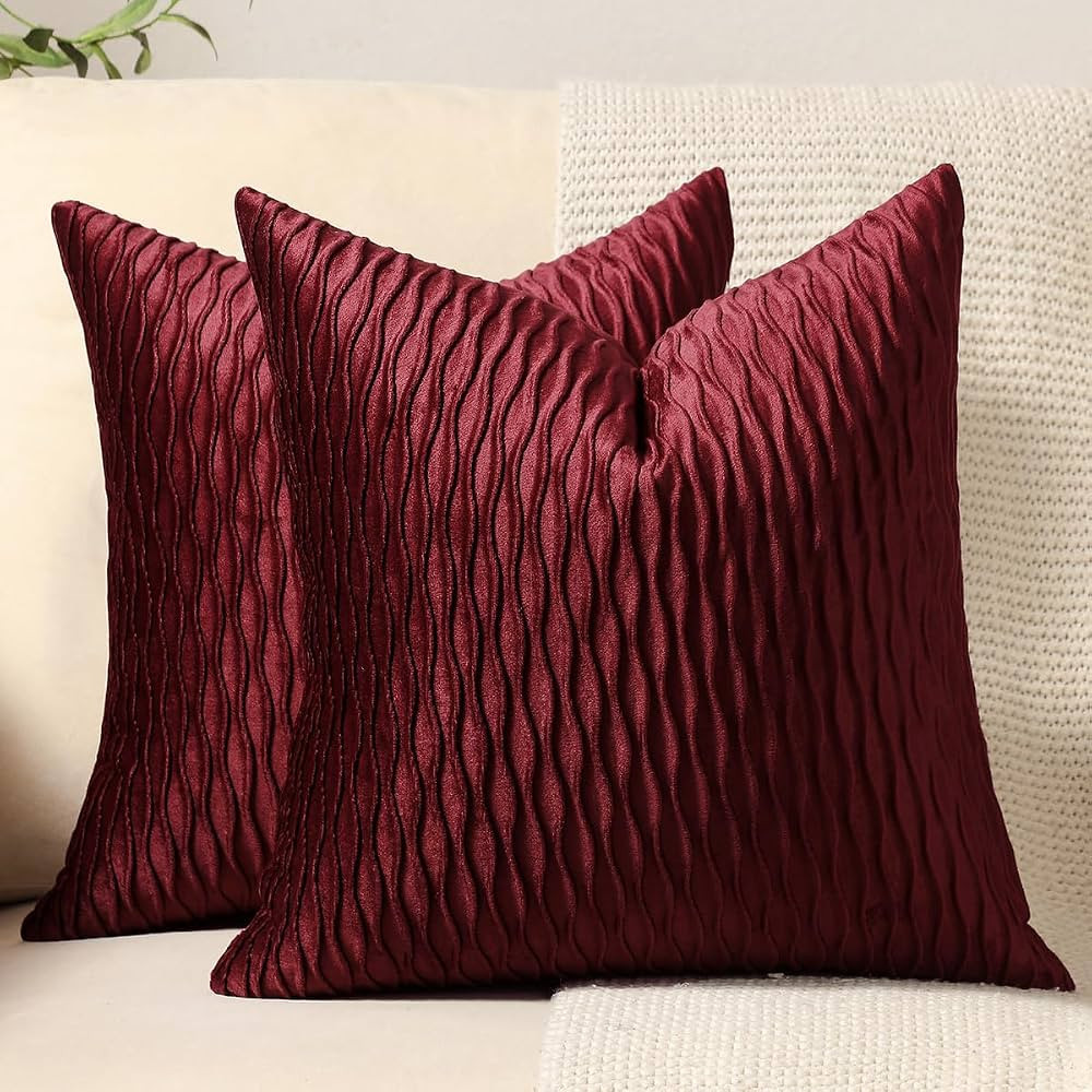DEZENE Wine Red Throw Pillow Covers: 2 Pack 22x22 Inch Original Striped Velvet Square Decorative ... | Amazon (US)