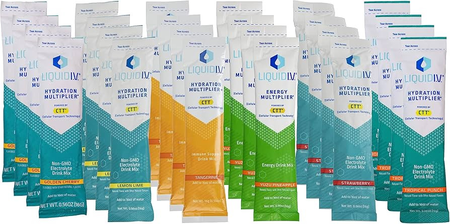 Hydration Multiplier Liquid IV | 16 Pack | 4 Strawberry, 4 Lemon Lime, 4 Tangerine, and 4 Yuzu Pi... | Amazon (US)