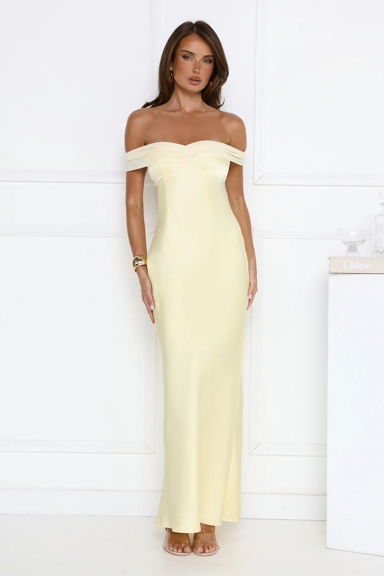 The Sophisticate Off Shoulder Maxi Dress Yellow | Hello Molly (US)