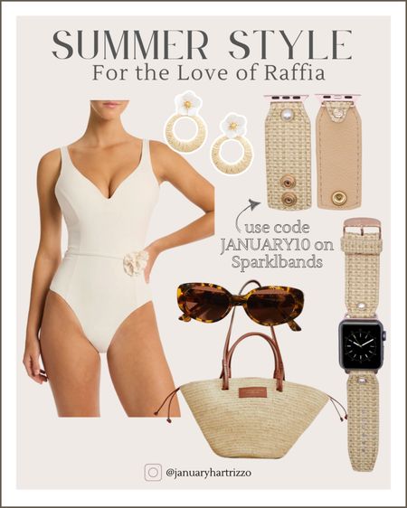 Literally DYING over this raffia watchband!! 🤩🙌🏻 Use my code JANUARY10 for a discount on your Sparklband order!

Apple Watchband • smart watch • white one piece swimsuit • sunglasses • raffia tote bag • beach bag • straw bag • beach outfit • vacation outfit • summer outfit 

#LTKSwim #LTKStyleTip #LTKItBag