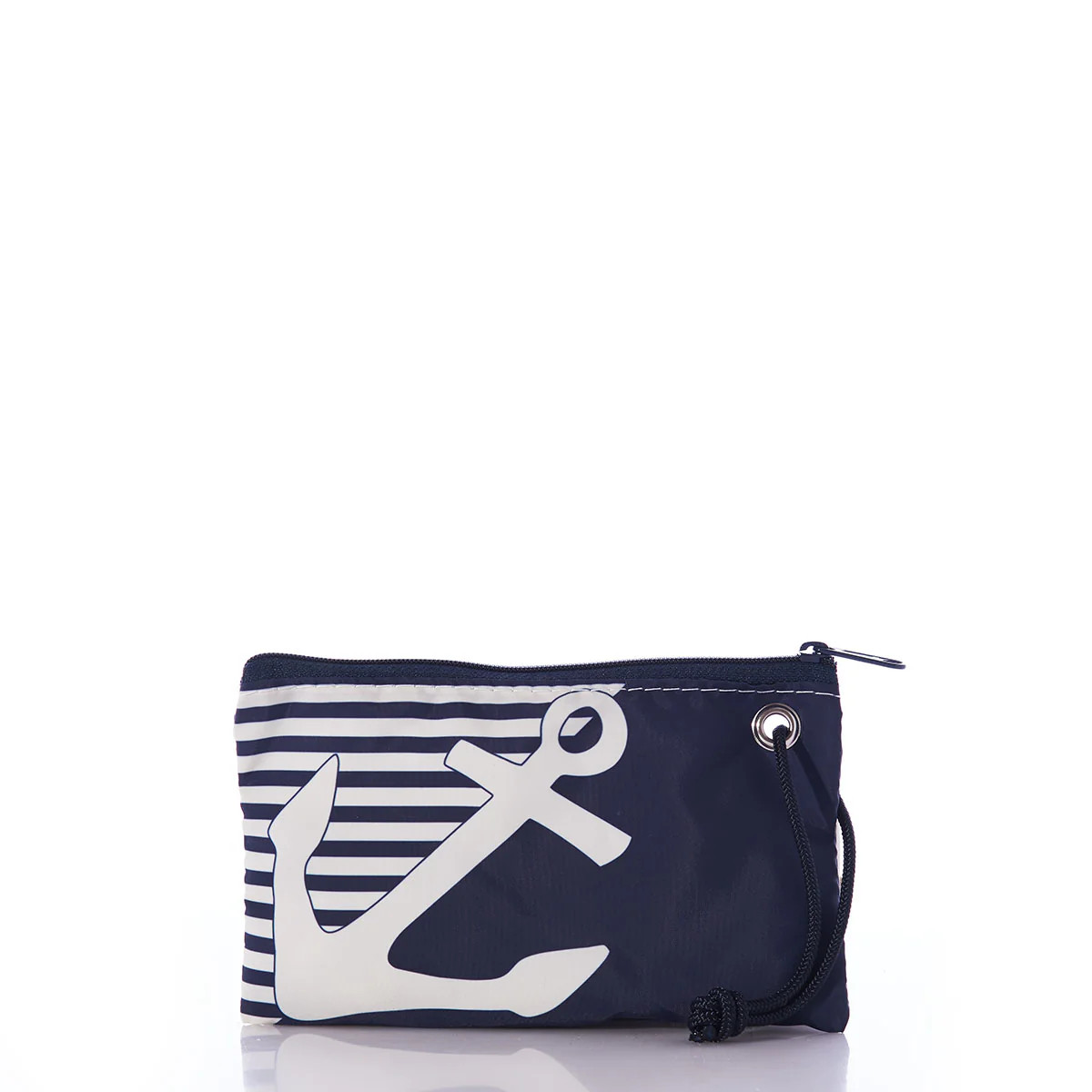 Breton Stripe White Anchor Wristlet | Sea Bags