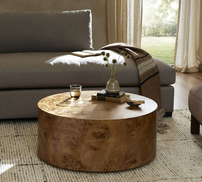 Crescent Round Coffee Table, Caramel Burl | Pottery Barn (US)