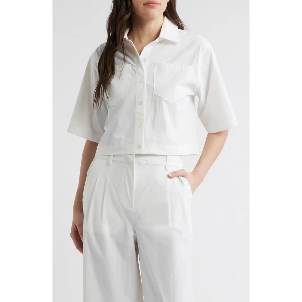 Bernardo Crop Button-Up Shirt in Bright White at Nordstrom, Size Small | Nordstrom