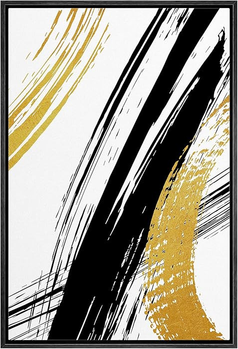 MUDECOR Framed Canvas Print Wall Art Black Gold Geometric Paint Stroke Collage Abstract Shapes Il... | Amazon (US)