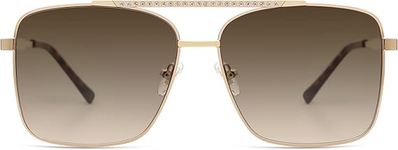 SOJOS Trendy Aviator Sunglasses Womens Oversized Retro Rhinestone Double Bridge Square Women Shad... | Amazon (US)