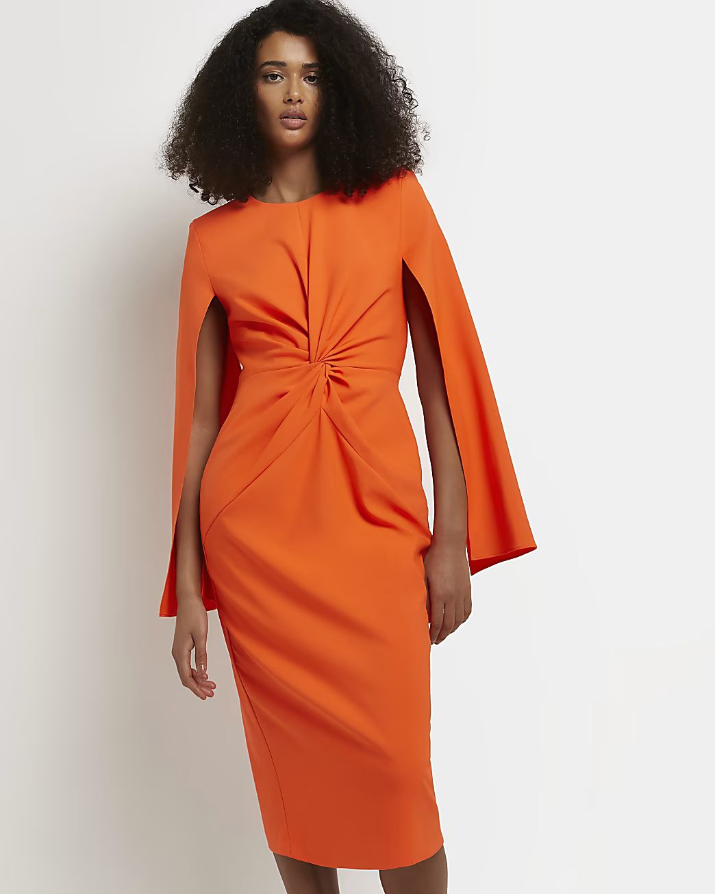 Orange twist front bodycon midi dress | River Island (UK & IE)