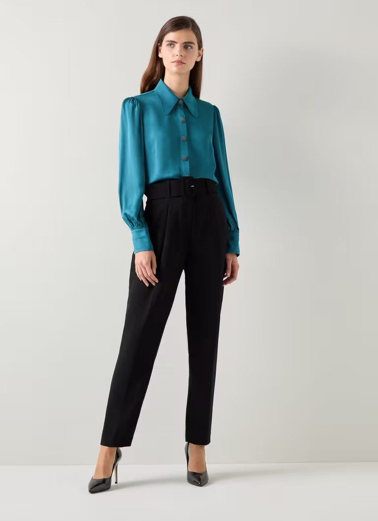 Sonya Teal Viscose Crepe Shirt With Sparkle Button | L.K. Bennett (UK)