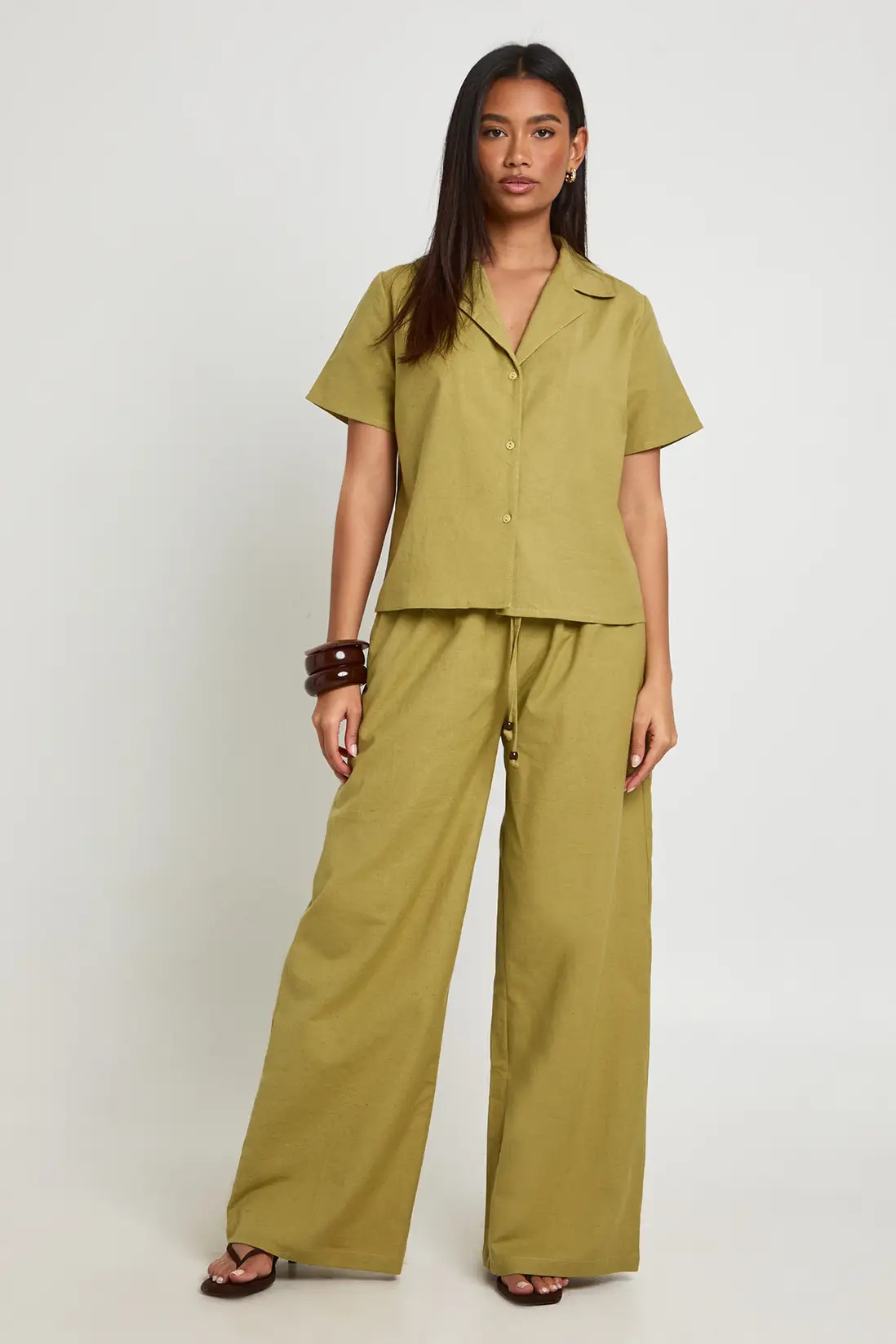 Pistachio Linen Look Beaded Wide leg Trousers | Boohoo | Boohoo.com (UK & IE)
