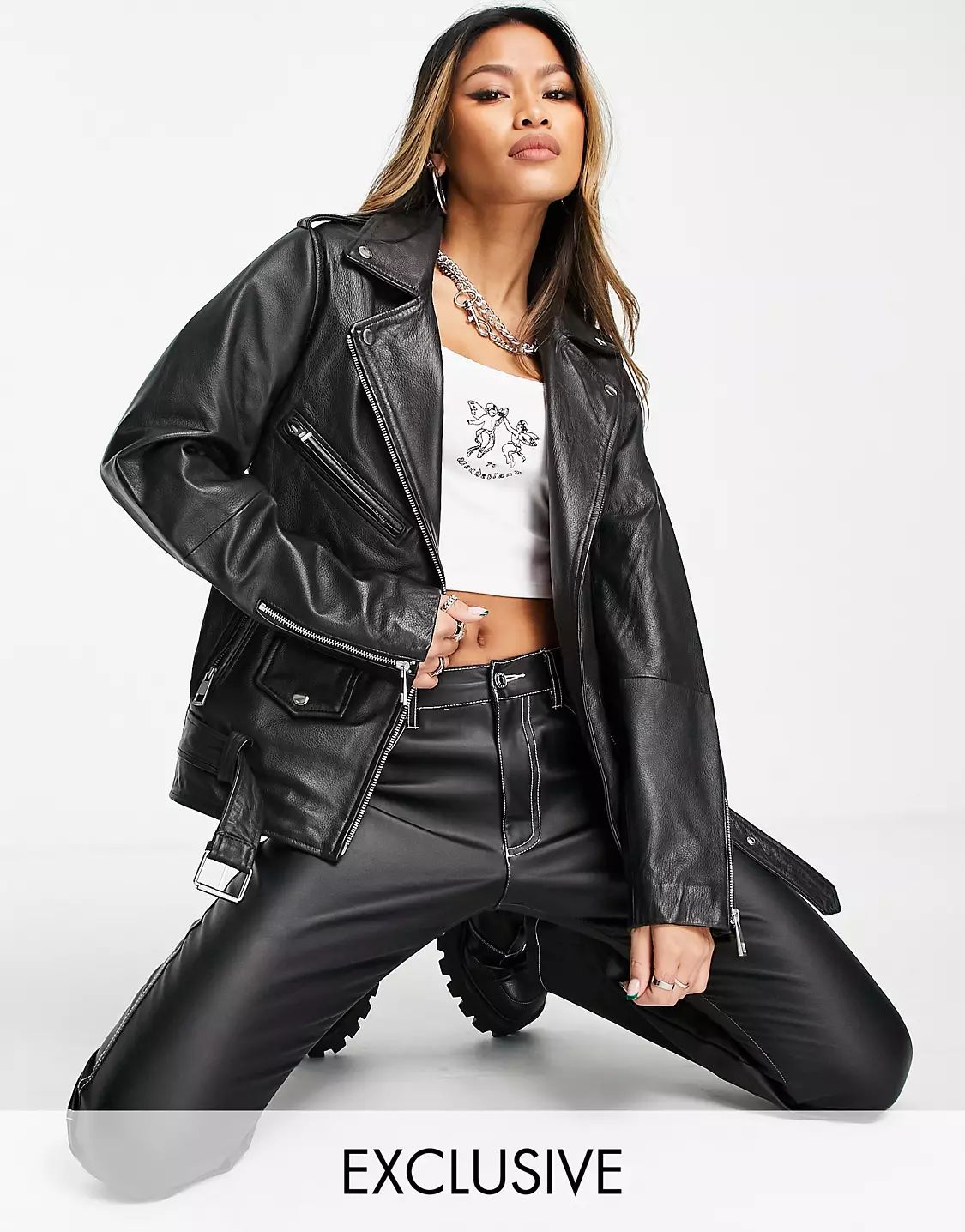 Reclaimed Vintage inspired oversized leather biker jacket | ASOS (Global)