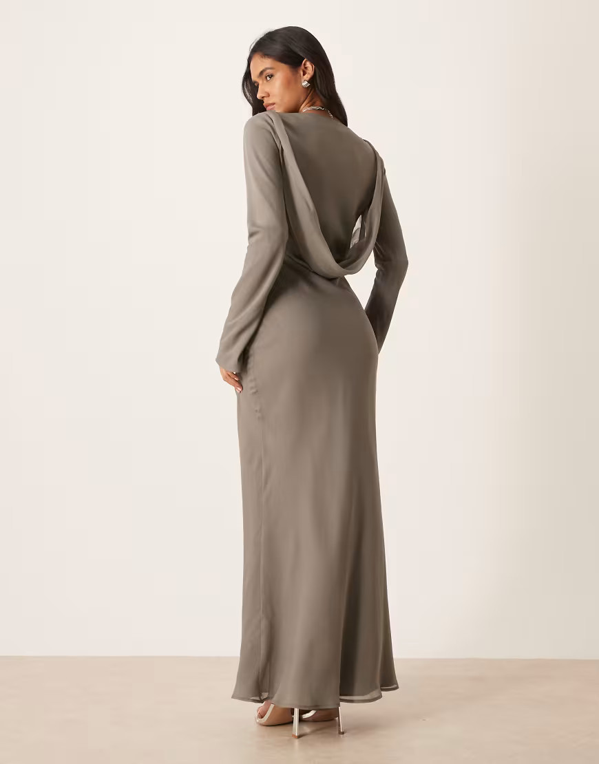 ASOS DESIGN chiffon maxi dress with cowl neck back detail in gray | ASOS (Global)
