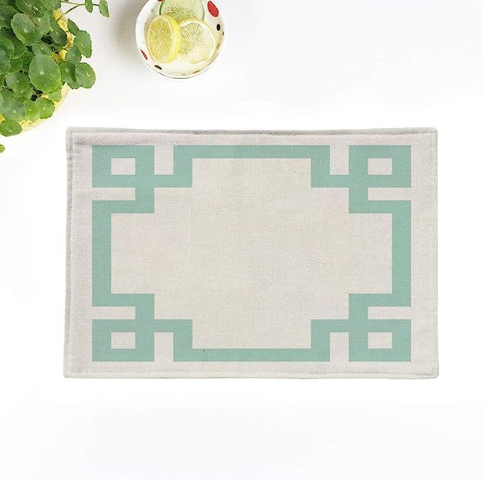 Topyee Set of 6 Placemats Preppy Mint and White Greek Key Girly Cute Chic 18x12.5 Inch Parties De... | Amazon (US)