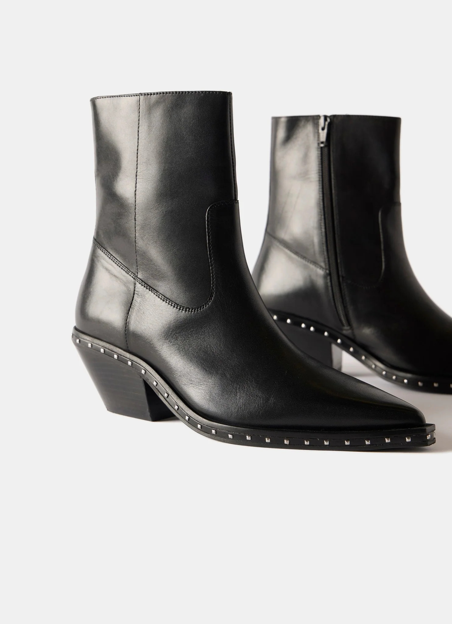 Black Leather Studded Ankle Boots | Mint Velvet (US)