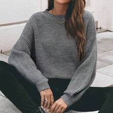 Women's Casual Solid Color Drop Shoulder Loose Knit Pullover Sweater, Autumn/Winter | SHEIN