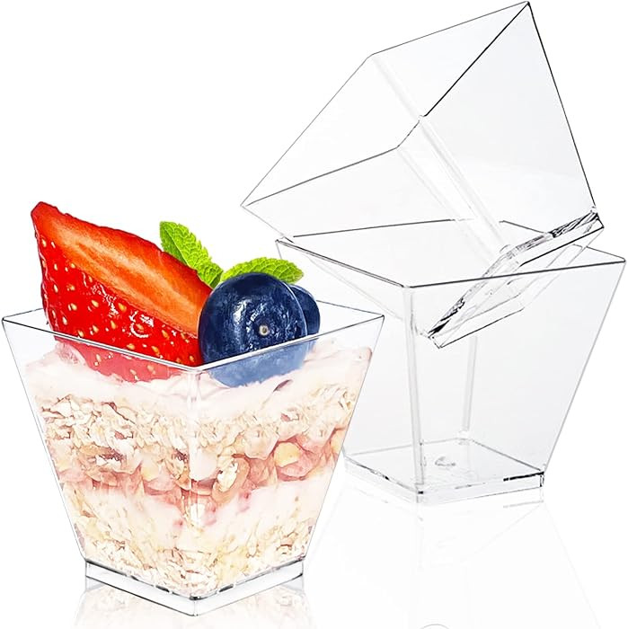 Jnnzzggu 50Pcs Square Mini Plastic Dessert Cups,3.5Oz Clear Plastic Parfait Appetizer Cup for Des... | Amazon (US)