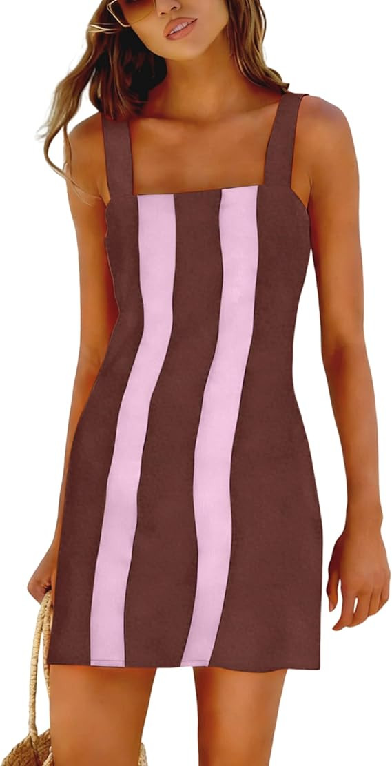 Yidarer 2026 Women's Summer Color Block Mini Dress Overall Dress Casual Beach Sundress Vacation B... | Amazon (US)