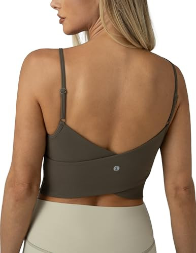 Colorfulkoala Women's Dreamlux Crop Tank Tops with Built in Bra Adjustable Spaghetti Strap Padded Sleeveless Workout Yoga Camisole(XL, Major Brown) | Amazon (US)
