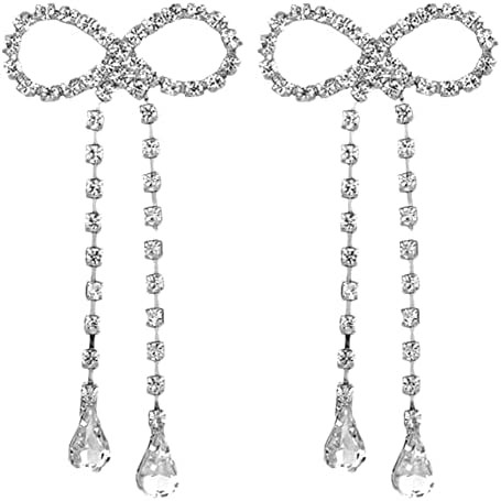 LAKIYOYO Rhinestones Bow Drop Earrings for Women Crystal Silver Bowknot Tassels Statement Earring... | Amazon (US)