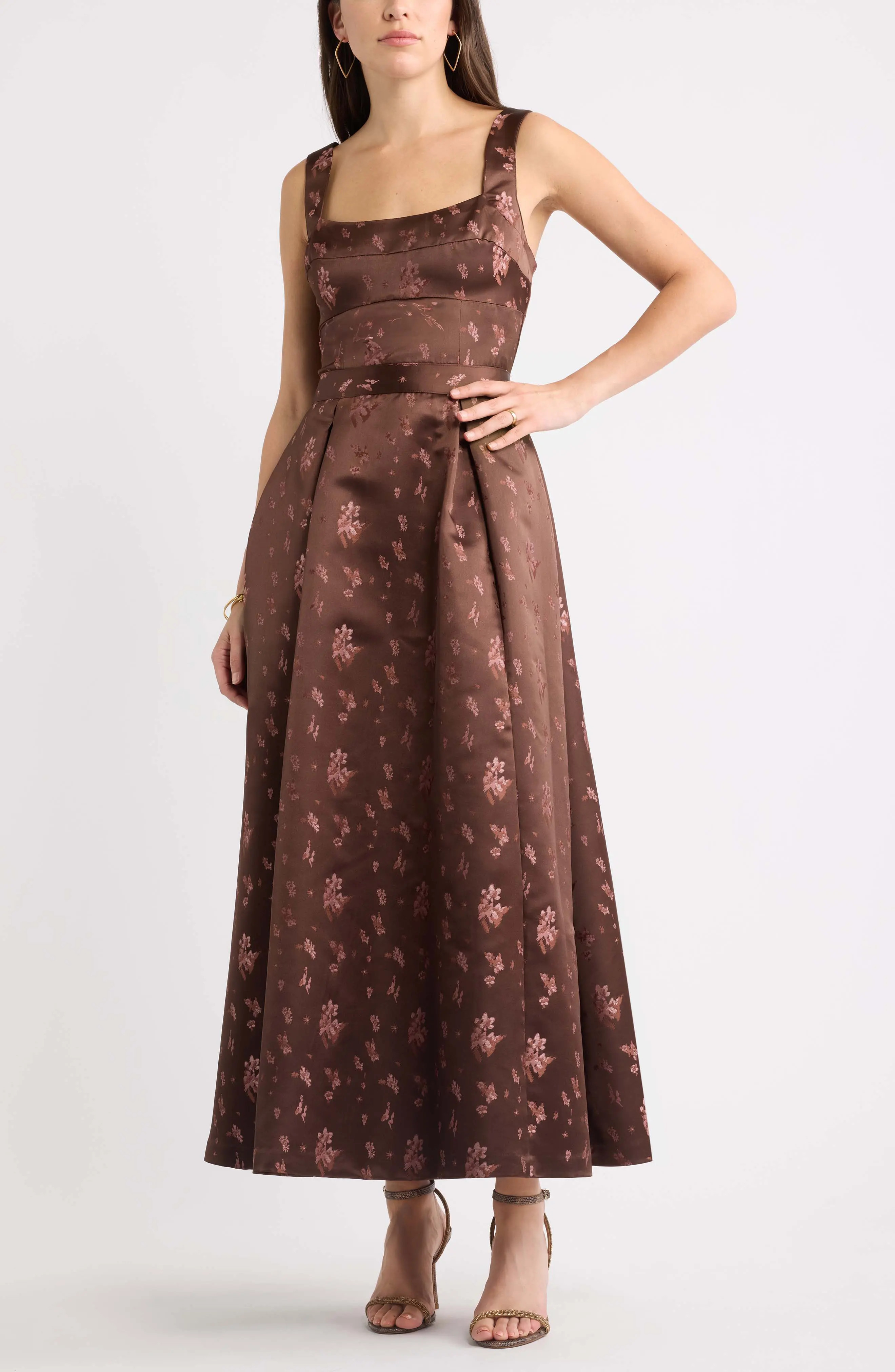 Pleated Seamed Bodice Jacquard Maxi Cocktail Dress | Nordstrom