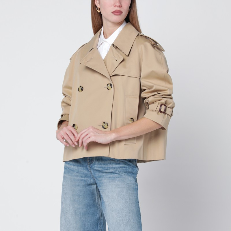 Cropped Heritage trench coat in beige gabardine | The Double F